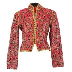 Vintage Red and Gold Paisley Jacket Size 8 Embellished